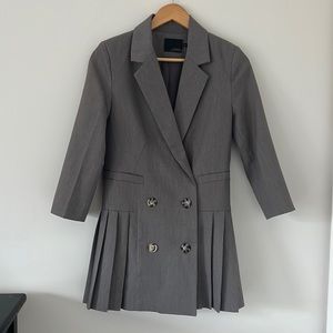 Pleated Grey A-Line Blazer Jacket